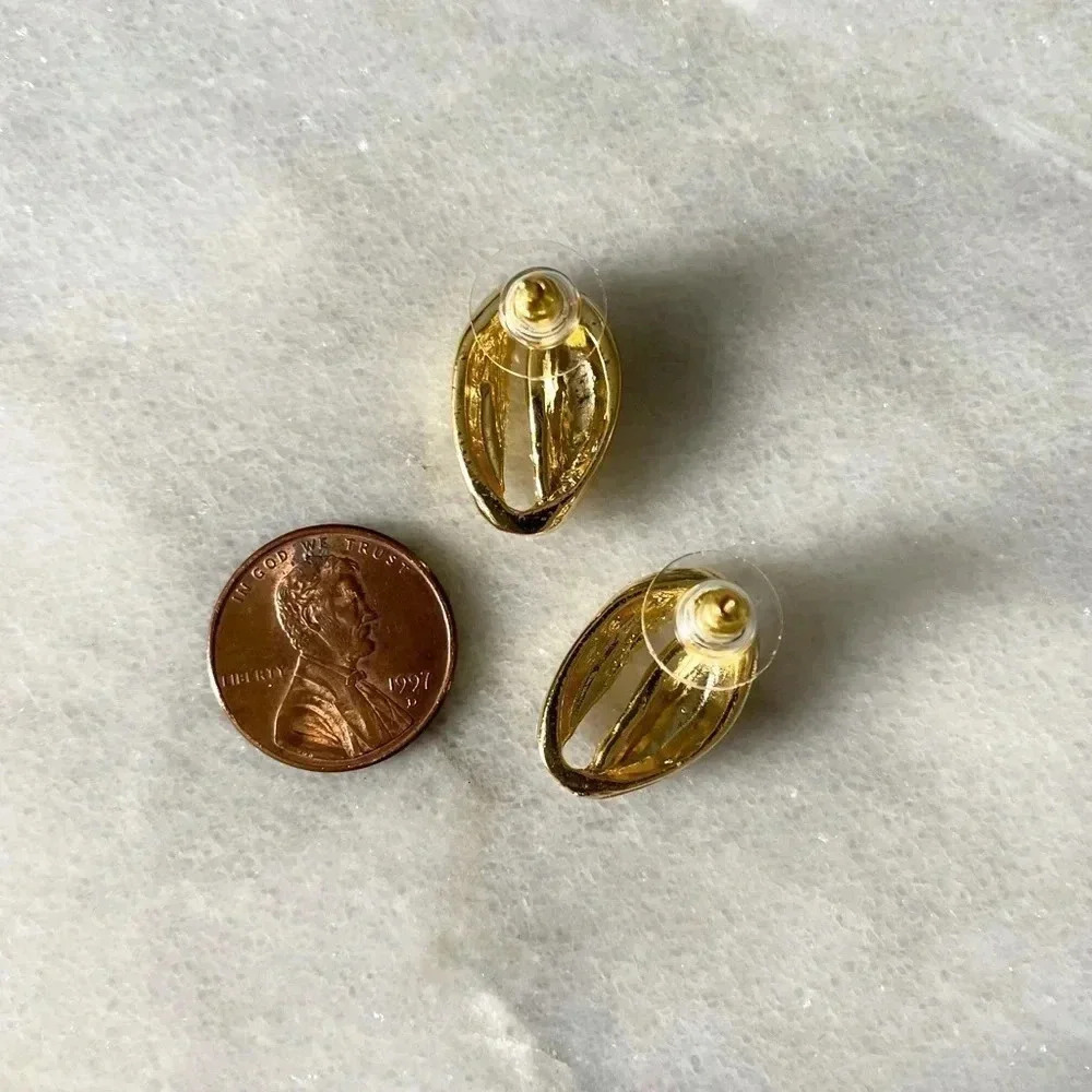 Gold Plated Cowrie Stud Earrings - Picture 4 of 6